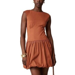 J Crew Bubble Hem Mixy Mini Dress Large‎ Terracotta Brown Old Money Mixed Media